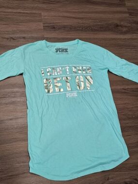 PINK Victoria's Secret Girls' Aqua Graphic Long Sleeve Tee - 'I Can't Even'